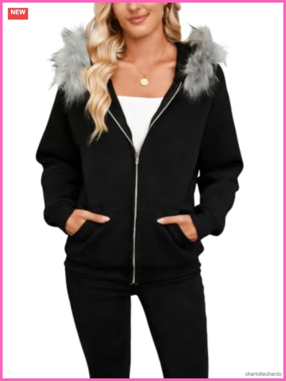Zip Up Hoodie Womens Fleece Faux Fur Trim Oversized Sweatshirt Y2K